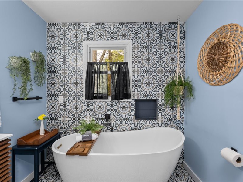 Bathroom with freestanding soaking tub